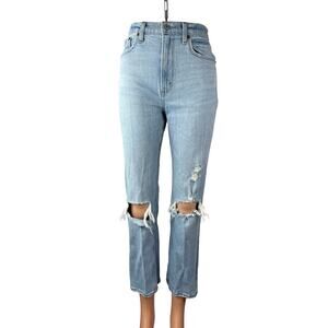 Abercrombie & Fitch Distressed Ripped High Rise Slim Straight Denim Jeans Pant 0